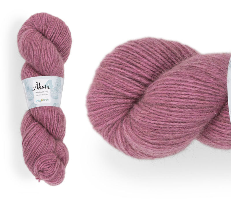 Āhuru. Hand-dyed yarn, 80% merino / 20% possum. Colourway: Magnolia Tree. Available in 4ply and 8ply. A wonderful yarn spun here in NZ – merino blended with possum. It's a very soft yarn with a stunning halo. Wollenspun. Beautiful for stranded and fair isle knitting. Suitable for garments, hats, scarves, mittens, and big, cosy shawls.