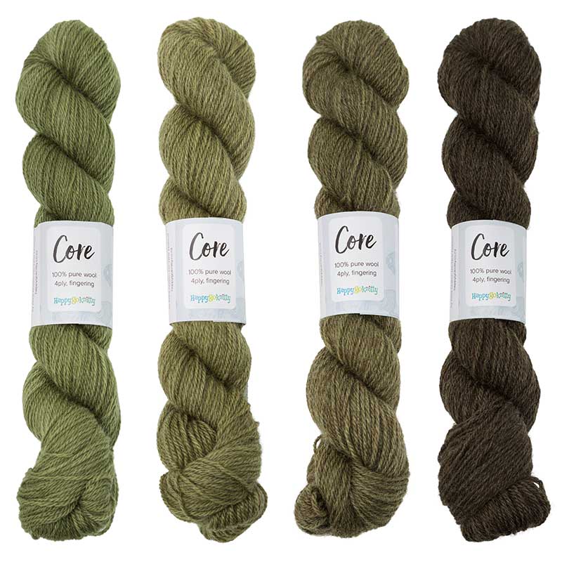 Happy-go-knitty Core, hand dyed 100% naturally coloured pure Corriedale wool, 4ply, 100g. Colourway Green Olives
