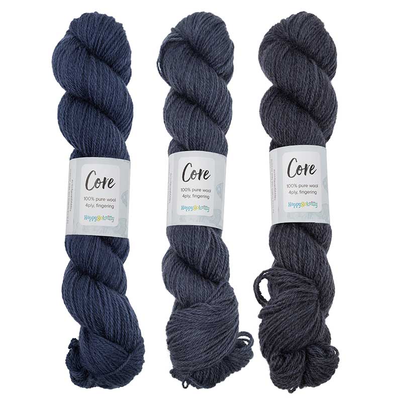 Happy-go-knitty Core, hand dyed 100% naturally coloured pure Corriedale wool, 4ply, 100g. Colourway Night