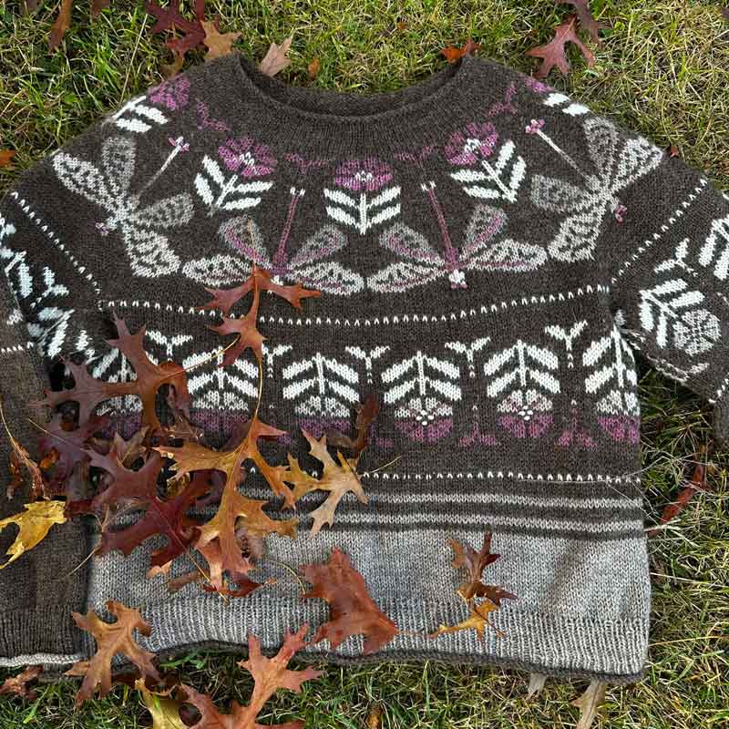 Happy-go-knitty Dragonfly Kit, hand dyed 100% pure Corriedale wool, 4ply. Brown colourway