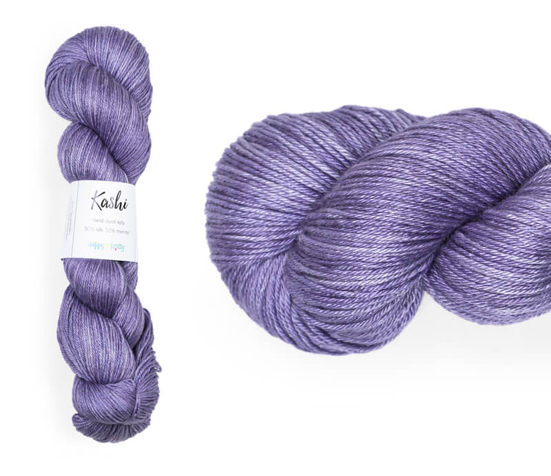 Hand-dyed, 50% silk / 50% superwash merino yarn. Colourway: Jacaranda. 4ply. Smooth and soft with a stunning silk sheen. This yarn knits up beautifully for shawl and wraps. It can also be used for garments, scarves, hats, baby clothes or other 4ply knitting.