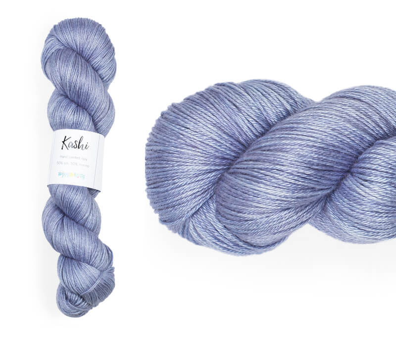 Hand-dyed, 50% silk / 50% superwash merino yarn. Colourway: Periwinkle. 4ply. Smooth and soft with a stunning silk sheen. This yarn knits up beautifully for shawls and wraps. It can also be used for garments, scarves, hats, baby clothes, or other 4ply knitting.