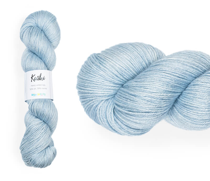 Hand-dyed, 50% silk / 50% superwash merino yarn. Colourway: Silver Dollar Tree. 4ply. Smooth and soft with a stunning silk sheen. This yarn knits up beautifully for shawls and wraps. It can also be used for garments, scarves, hats, baby clothes, or other 4ply knitting.