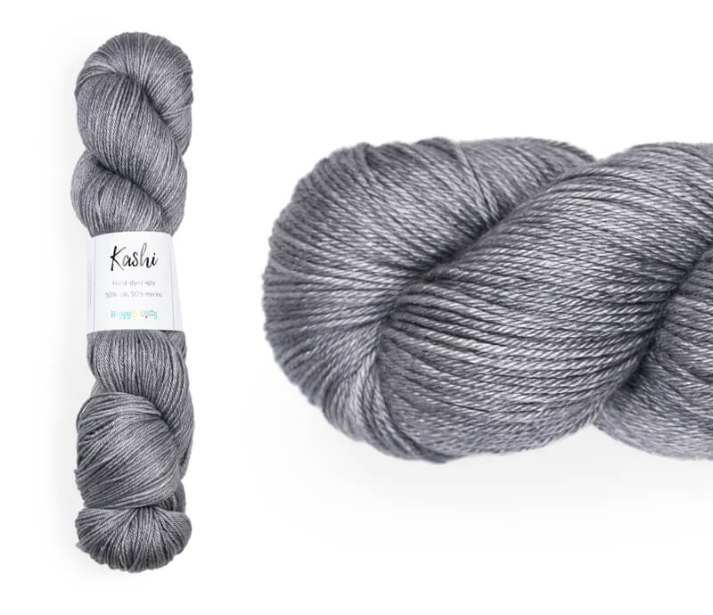 Hand-dyed, 50% silk / 50% superwash merino yarn. Colourway: Silver Pennies. 4ply. Smooth and soft with a stunning silk sheen. This yarn knits up beautifully for shawls and wraps. It can also be used for garments, scarves, hats, baby clothes, or other 4ply knitting.