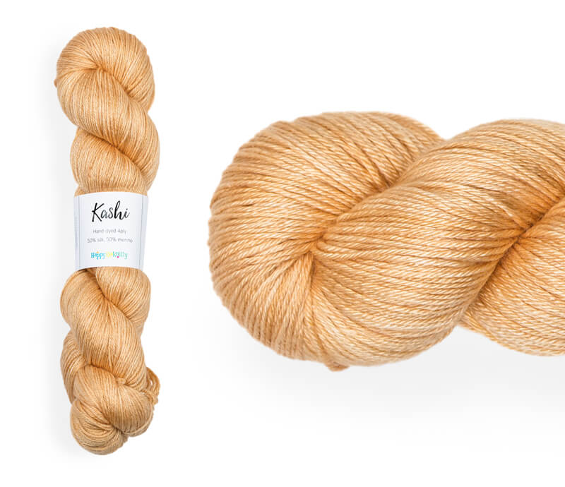 Hand-dyed, 50% silk / 50% superwash merino yarn. Colourway: Time to Harvest. 4ply. Smooth and soft with a stunning silk sheen. This yarn knits up beautifully for shawls and wraps. It can also be used for garments, scarves, hats, baby clothes, or other 4ply knitting.