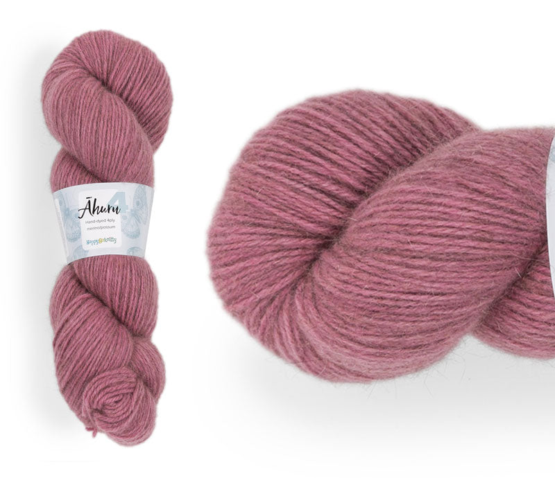Āhuru. Hand-dyed yarn, 80% merino / 20% possum. Colourway: Magnolia Tree. Available in 4ply and 8ply. A wonderful yarn spun here in NZ – merino blended with possum. It's a very soft yarn with a stunning halo. Wollenspun. Beautiful for stranded and fair isle knitting. Suitable for garments, hats, scarves, mittens, and big, cosy shawls. 