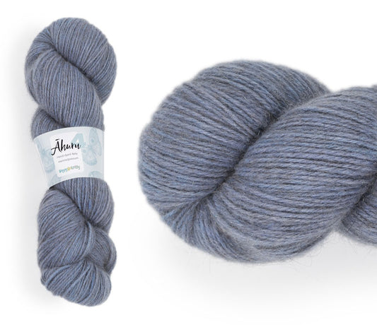 Āhuru. Hand-dyed yarn, 80% merino / 20% possum. Colourway: Periwinkle. Available in 4ply and 8ply. A wonderful yarn spun here in NZ – merino blended with possum. It's a very soft yarn with a stunning halo. Wollenspun. Beautiful for stranded and fair isle knitting. Suitable for garments, hats, scarves, mittens, and big, cosy shawls. 