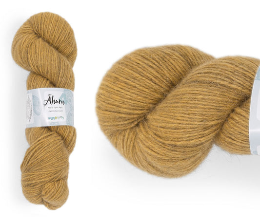 Āhuru. Hand-dyed yarn, 80% merino / 20% possum. Colourway: Toffee. Available in 4ply and 8ply. A wonderful yarn spun here in NZ – merino blended with possum. It's a very soft yarn with a stunning halo. Wollenspun. Beautiful for stranded and fair isle knitting. Suitable for garments, hats, scarves, mittens, and big, cosy shawls. 