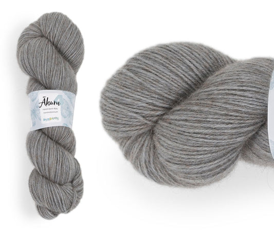 Āhuru. Hand-dyed yarn, 80% merino / 20% possum. Colourway: West Coast Granite. Available in 4ply and 8ply. A wonderful yarn spun here in NZ – merino blended with possum. It's a very soft yarn with a stunning halo. Wollenspun. Beautiful for stranded and fair isle knitting. Suitable for garments, hats, scarves, mittens, and big, cosy shawls. 