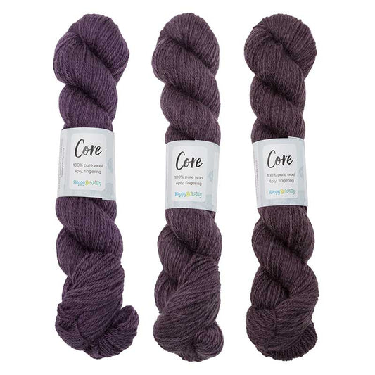 Happy-go-knitty Core, hand dyed 100% naturally coloured pure Corriedale wool, 4ply, 100g. Colourway Blueberry