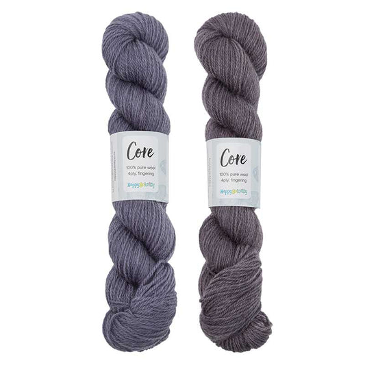 Happy-go-knitty Core, hand dyed 100% naturally coloured pure Corriedale wool, 4ply, 100g. Colourway Lavender Mist