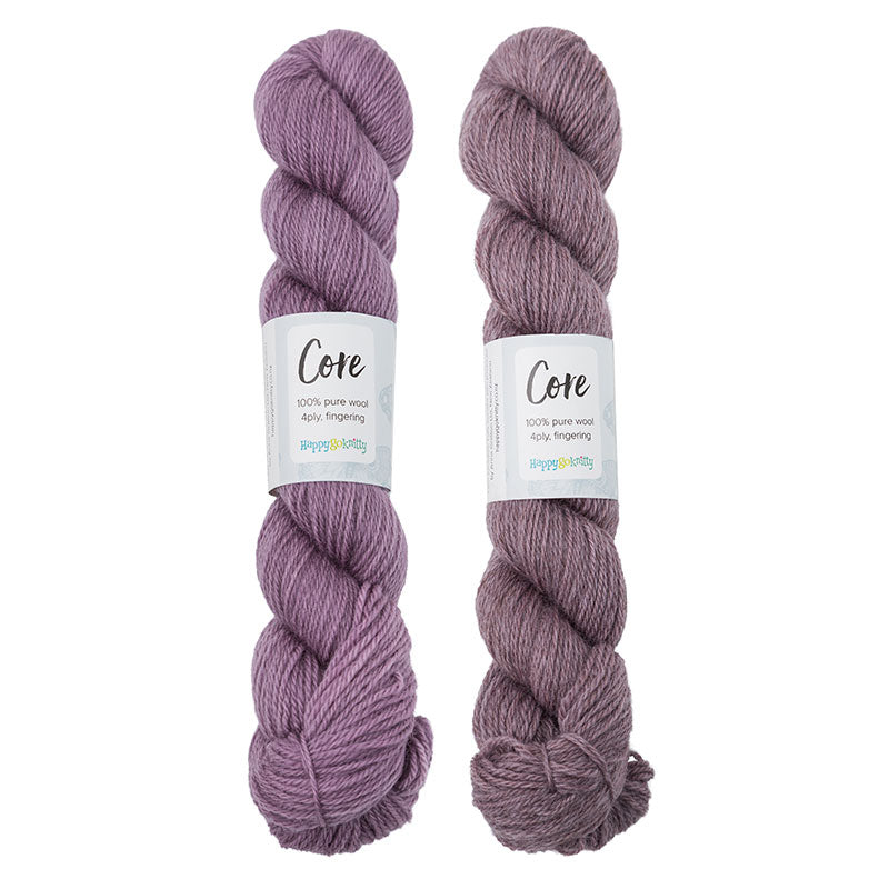 Happy-go-knitty Core, hand dyed 100% naturally coloured pure Corriedale wool, 4ply, 100g. Colourway Mysterious Mauve