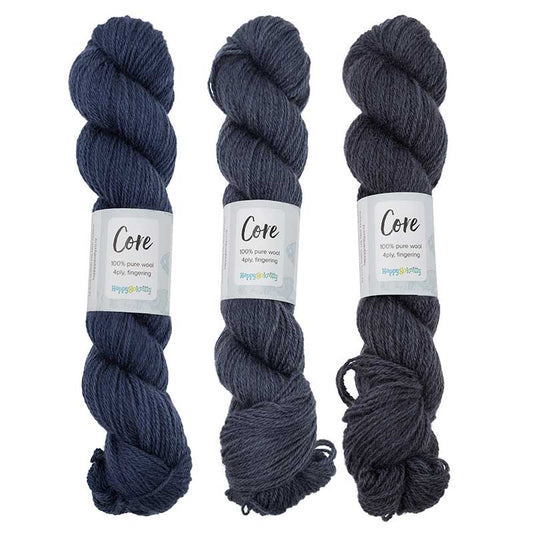 Happy-go-knitty Core, hand dyed 100% naturally coloured pure Corriedale wool, 4ply, 100g. Colourway Night