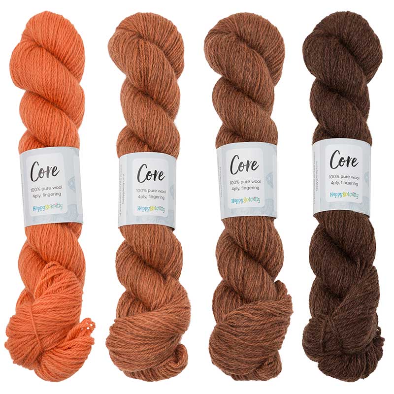 Happy-go-knitty Core, hand dyed 100% naturally coloured pure Corriedale wool, 4ply, 100g. Colourway Pumpkin