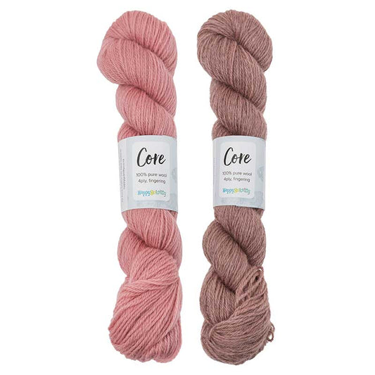 Happy-go-knitty Core, hand dyed 100% naturally coloured pure Corriedale wool, 4ply, 100g. Colourway Rosy Cheeks