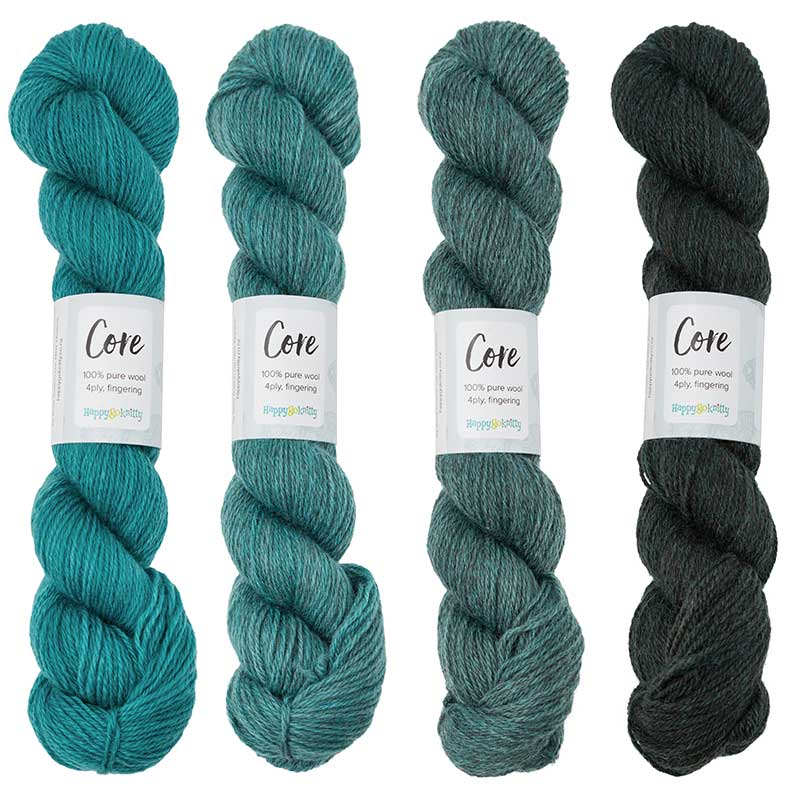 Happy-go-knitty Core, hand dyed 100% naturally coloured pure Corriedale wool, 4ply, 100g. Colourway Tealicious