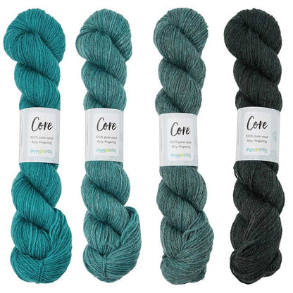 Happy-go-knitty Core, hand dyed 100% naturally coloured pure Corriedale wool, 4ply, 100g. Colourway Tealicious