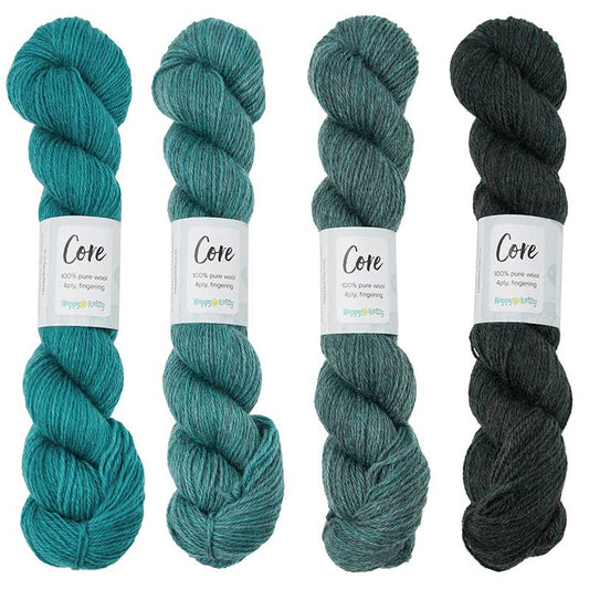 Happy-go-knitty Core, hand dyed 100% naturally coloured pure Corriedale wool, 4ply, 100g. Colourway Tealicious