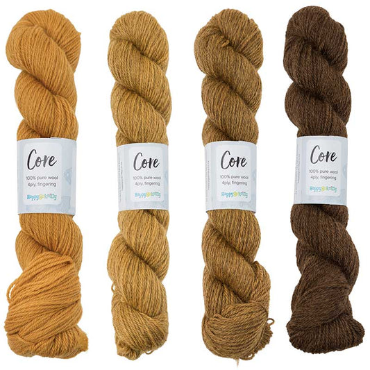 Happy-go-knitty Core, hand dyed 100% naturally coloured pure Corriedale wool, 4ply, 100g. Colourway Toffee