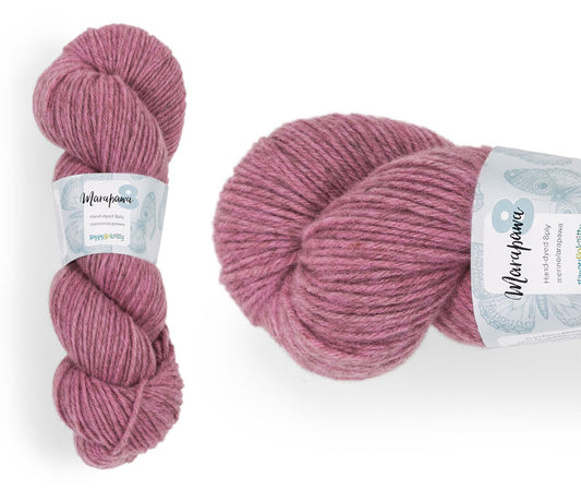 Hand-dyed yarn, 75% merino / 25% arapawa. Colourway: Magnolia Tree. Available in 4ply and 8ply. A wonderful yarn spun here in NZ – merino blended with arapawa, a NZ rare breed. It's a very soft yarn, marled in a variegated style which creates darker and lighter shades through the knitted fabric. Wollenspun. Works very well for cables and beautiful for stranded and fair isle knitting. Suitable for garments, hats, scarves, mittens, and big, cosy shawls. 