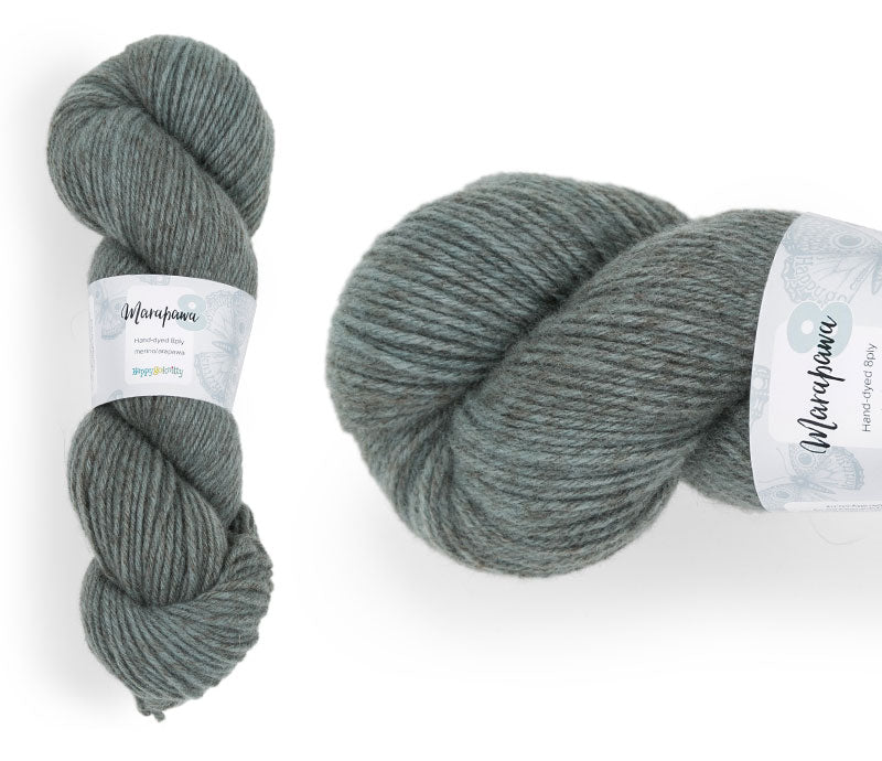 Hand-dyed yarn, 75% merino / 25% arapawa. Colourway: Tui. Available in 4ply and 8ply. A wonderful yarn spun here in NZ – merino blended with arapawa, a NZ rare breed. It's a very soft yarn, marled in a variegated style which creates darker and lighter shades through the knitted fabric. Wollenspun. Works very well for cables and beautiful for stranded and fair isle knitting. Suitable for garments, hats, scarves, mittens, and big, cosy shawls. 