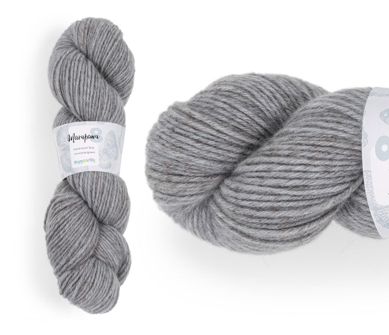 Hand-dyed yarn, 75% merino / 25% arapawa. Colourway: West Coast Granite. Available in 4ply and 8ply. A wonderful yarn spun here in NZ – merino blended with arapawa, a NZ rare breed. It's a very soft yarn, marled in a variegated style which creates darker and lighter shades through the knitted fabric. Wollenspun. Works very well for cables and beautiful for stranded and fair isle knitting. Suitable for garments, hats, scarves, mittens, and big, cosy shawls. 