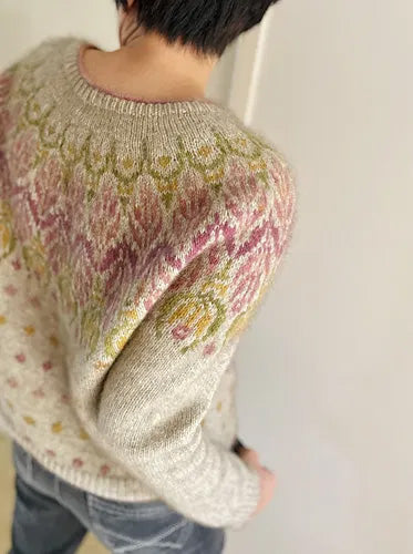 Florence sweater in Happy-go-knitty Āhuru merino/possum, pink version.