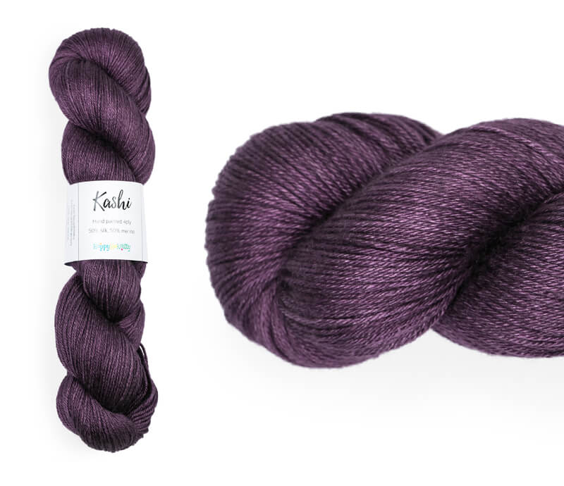 Hand-dyed, 50% silk / 50% superwash merino yarn. Colourway: Black Doris Plum 4ply. Smooth and soft with a stunning silk sheen. This yarn knits up beautifully for shawl and wraps. It can also be used for garments, scarves, hats, baby clothes or other 4ply knitting. 