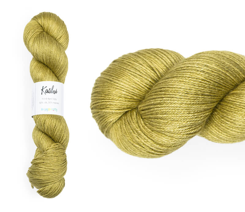 Hand-dyed, 50% silk / 50% superwash merino yarn. Colourway: Extra Virgin Olive Oil. 4ply. Smooth and soft with a stunning silk sheen. This yarn knits up beautifully for shawls and wraps. It can also be used for garments, scarves, hats, baby clothes, or other 4ply knitting. 