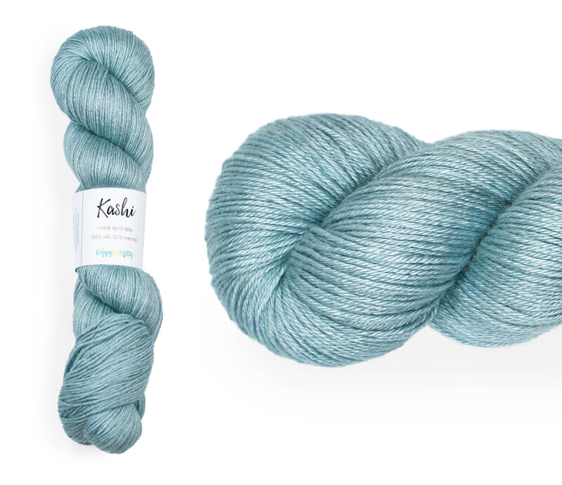Hand-dyed, 50% silk / 50% superwash merino yarn. Colourway: Frozen Lake. 4ply. Smooth and soft with a stunning silk sheen. This yarn knits up beautifully for shawls and wraps. It can also be used for garments, scarves, hats, baby clothes, or other 4ply knitting. 