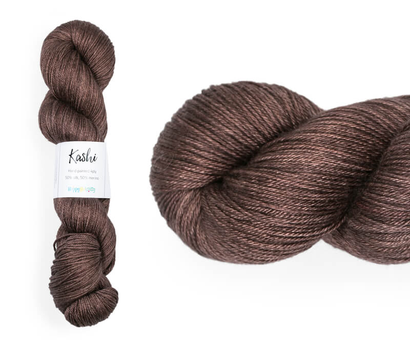Hand-dyed, 50% silk / 50% superwash merino yarn. Colourway: Melting Chocolate. 4ply. Smooth and soft with a stunning silk sheen. This yarn knits up beautifully for shawls and wraps. It can also be used for garments, scarves, hats, baby clothes, or other 4ply knitting. 