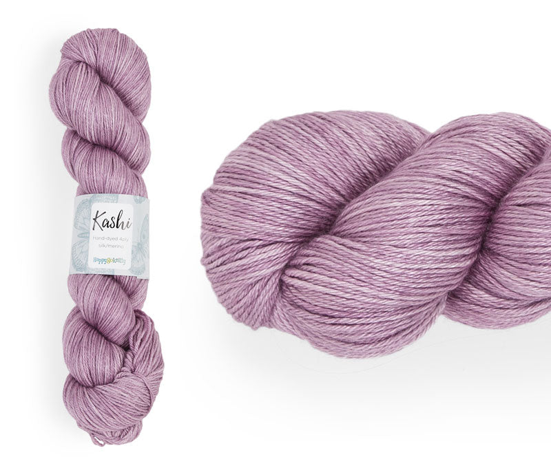 Hand-dyed, 50% silk / 50% superwash merino yarn. Colourway: Mysterious Mauve. 4ply. Smooth and soft with a stunning silk sheen. This yarn knits up beautifully for shawl and wraps. It can also be used for garments, scarves, hats, baby clothes or other 4ply knitting.