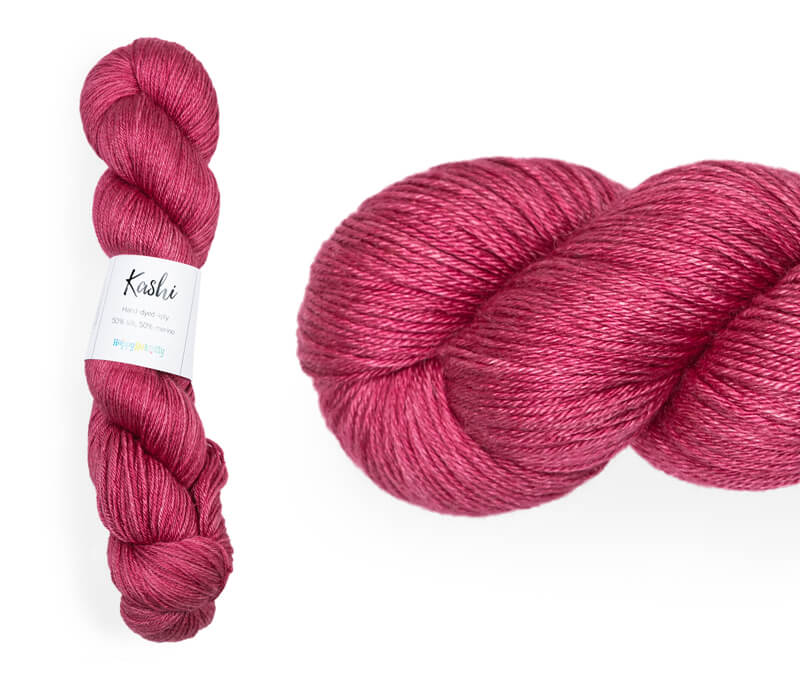 Hand-dyed, 50% silk / 50% superwash merino. Colourway: Ripe Raspberries. 4ply. Smooth and soft with a stunning silk sheen. This yarn knits up beautifully for shawl and wraps. It can also be used for garments, scarves, hats, baby clothes or other 4ply knitting. 
