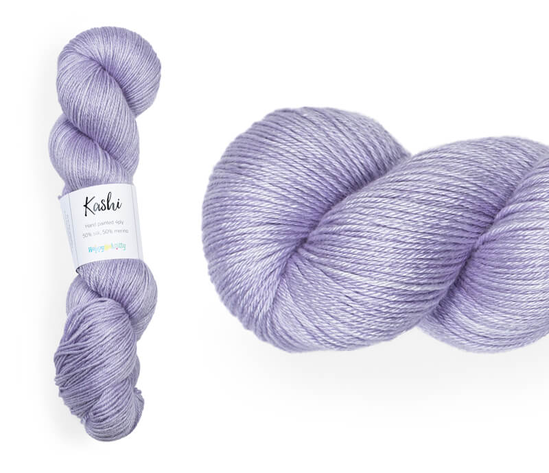 Hand-dyed, 50% silk / 50% superwash merino yarn. Colourway: Silver Lilac. 4ply. Smooth and soft with a stunning silk sheen. This yarn knits up beautifully for shawl and wraps. It can also be used for garments, scarves, hats, baby clothes or other 4ply knitting. 