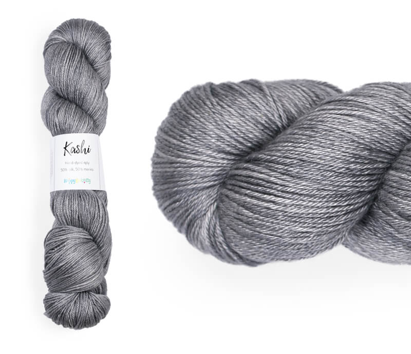 Hand-dyed, 50% silk / 50% superwash merino yarn. Colourway: Silver Pennies. 4ply. Smooth and soft with a stunning silk sheen. This yarn knits up beautifully for shawls and wraps. It can also be used for garments, scarves, hats, baby clothes, or other 4ply knitting. 