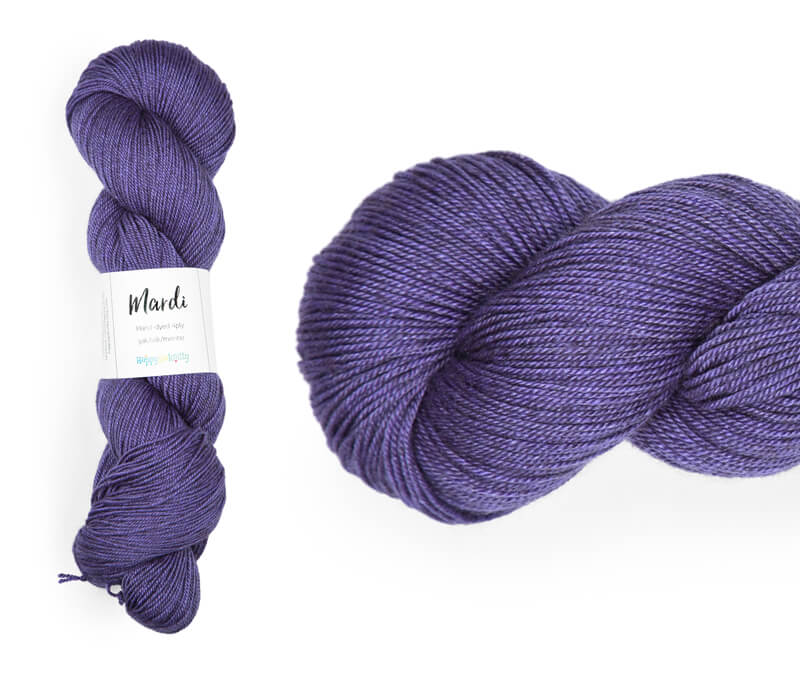 Hand-dyed, 20% yak / 20% silk / 60% superwash merino yarn. Colourway: Sweet Purple Thing. 4ply, 100g skeins/approx 365m. A luxurious yarn spun from exotic fibres. This yarn is silky and drapey so it works very well for shawls but can also be used for that special garment. 