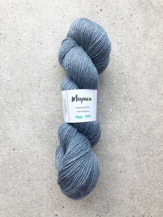 Hand-dyed yarn, 80% merino / 20% alpaca. Colourway: Clouds of Thunder. Available in 4ply and 8ply. A wonderful artisan yarn spun here in NZ - merino blended with alpaca. Worsted spun. Beautiful for stranded and fair isle knitting. Suitable for garments, hats, scarves, mittens, and big, cosy shawls.