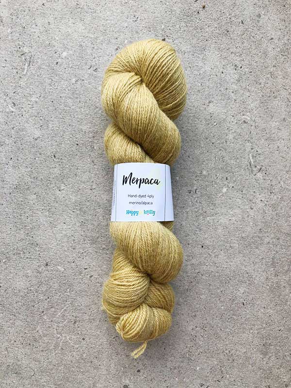 Hand-dyed yarn, 80% merino / 20% alpaca. Colourway: Haystack. Available in 4ply and 8ply. A wonderful artisan yarn spun here in NZ - merino blended with alpaca. Worsted spun. Beautiful for stranded and fair isle knitting. Suitable for garments, hats, scarves, mittens, and big, cosy shawls. 