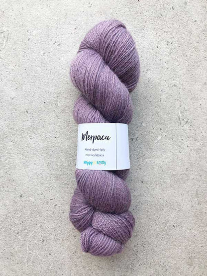 Hand-dyed yarn, 80% merino / 20% alpaca. Colourway: Smashed Blueberries. Available in 4ply and 8ply. A wonderful artisan yarn spun here in NZ - merino blended with alpaca. Worsted spun. Beautiful for stranded and fair isle knitting. Suitable for garments, hats, scarves, mittens, and big, cosy shawls. 