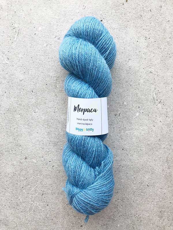 Hand-dyed yarn, 80% merino / 20% alpaca. Colourway: Summer Sky. Available in 4ply and 8ply. A wonderful artisan yarn spun here in NZ - merino blended with alpaca. Worsted spun. Beautiful for stranded and fair isle knitting. Suitable for garments, hats, scarves, mittens, and big, cosy shawls.